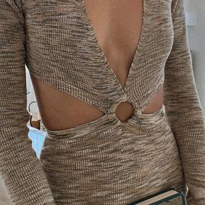 12th Tribe Uproar Beige Knit Midi Dress
